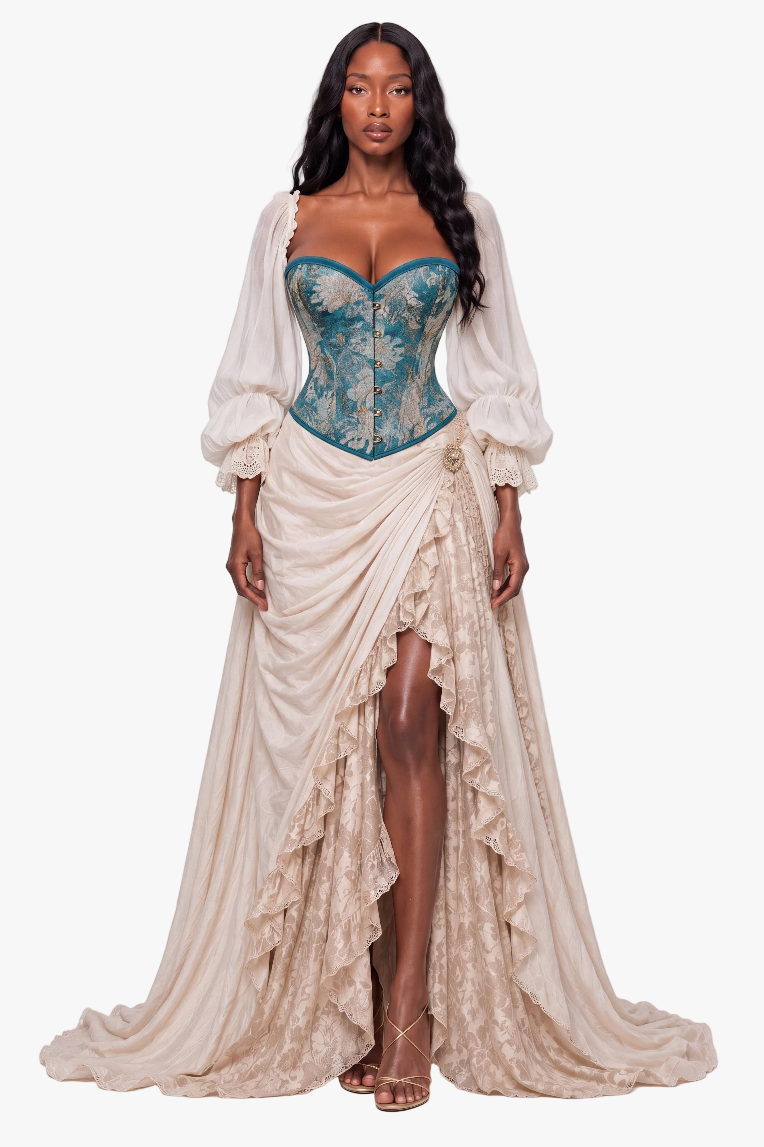 Peacock Bloom Blue Corset