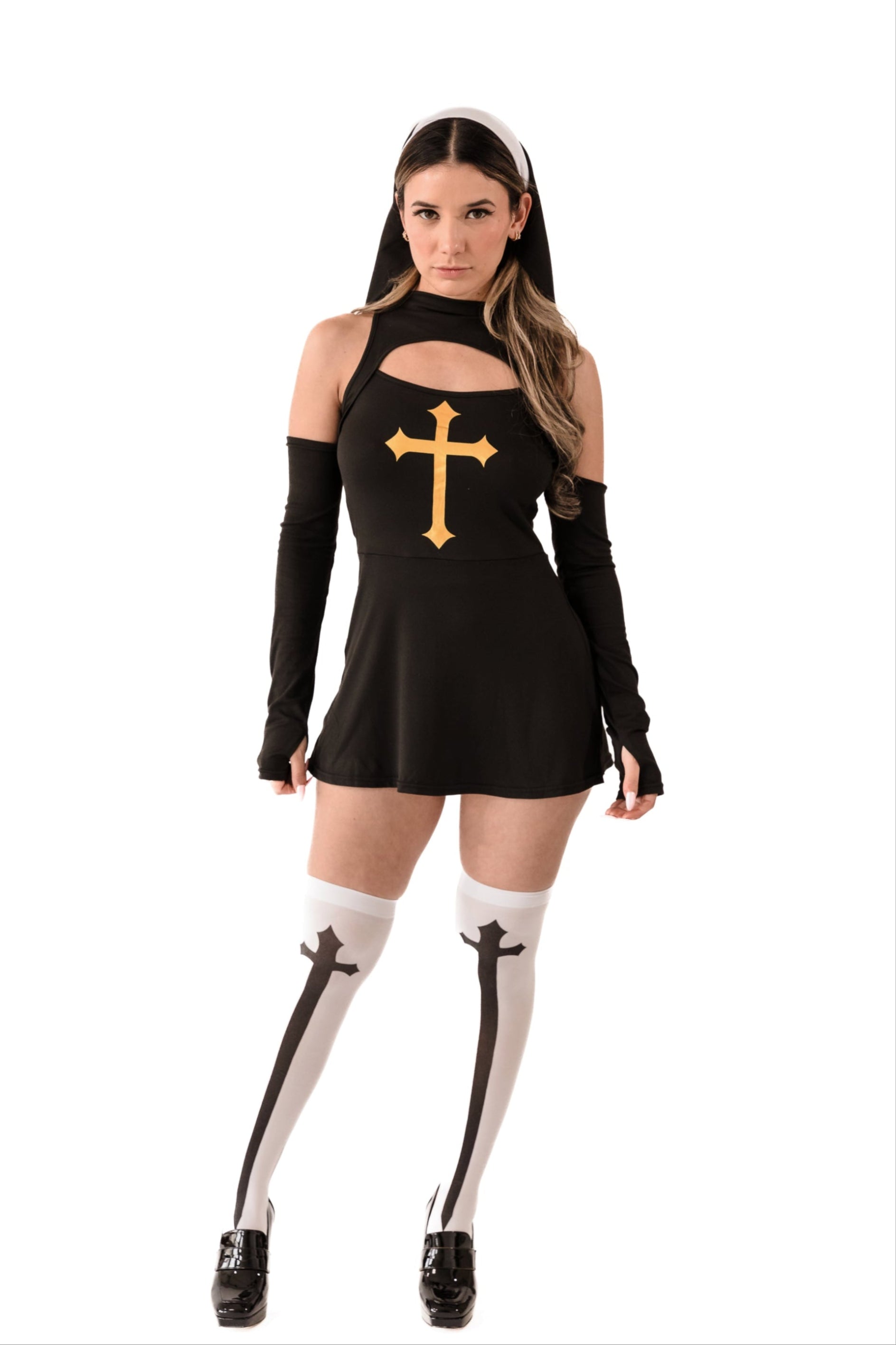 corset over dress Sister Sin Costume – Sexy Nun Halloween Outfit