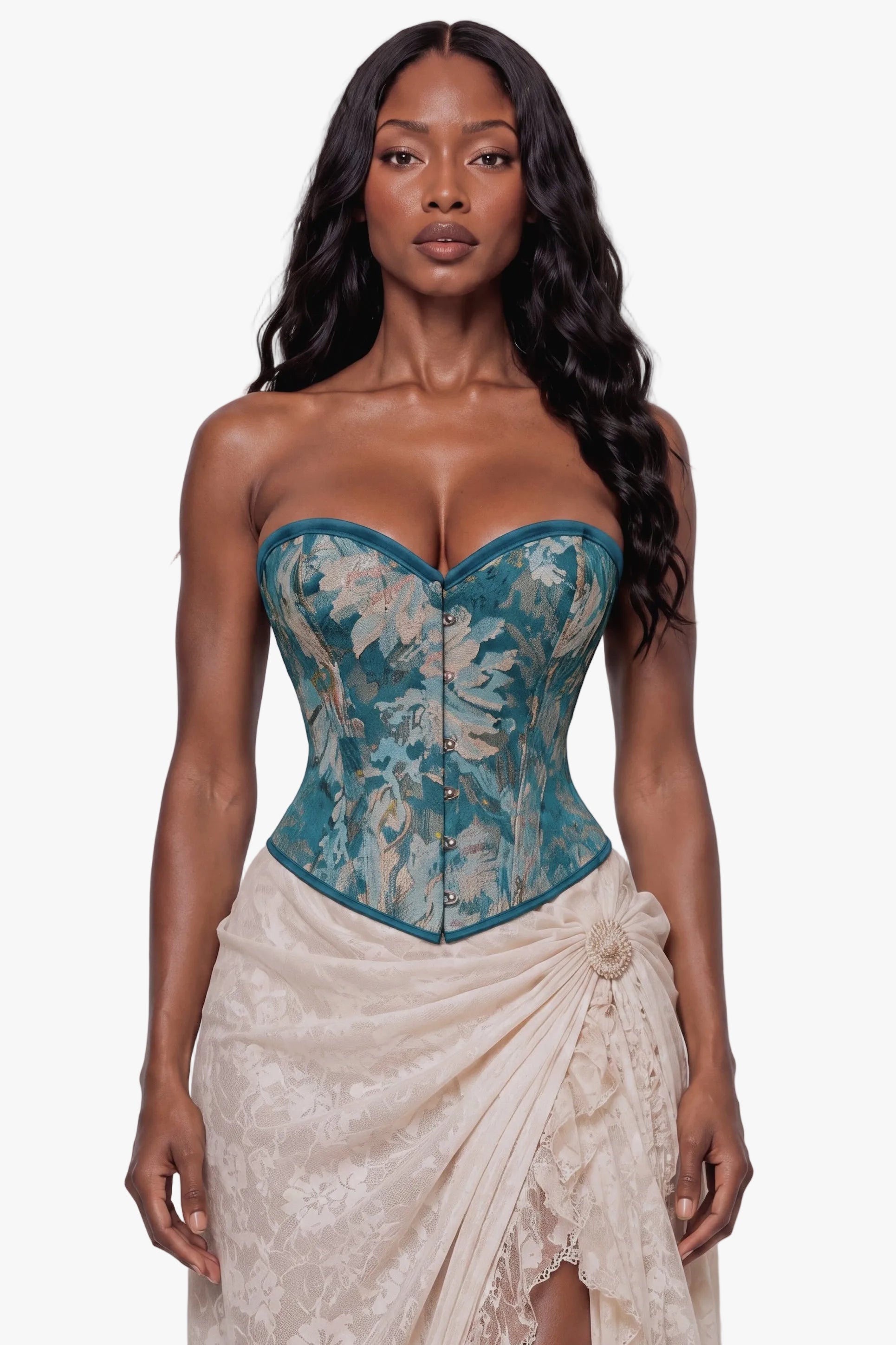 Peacock Bloom Blue Corset